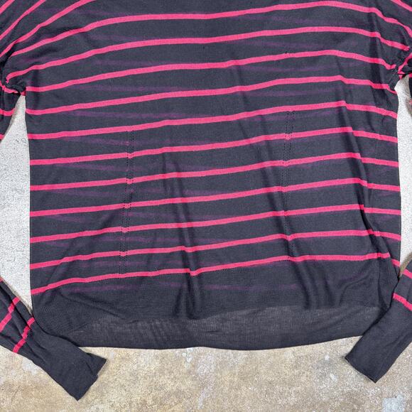 Rag & Bone Women’s Slub Striped Long Sleeve Tee XS Black‎ Red Sheer Knit Top - Picture 2 of 12